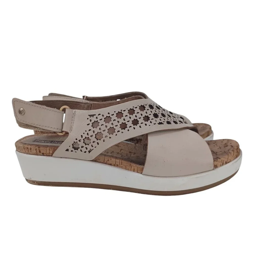 Pikolinos Wedge Sandals Neutral Beige Adjustable Womens US 10‎ or 40